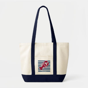 Nautical Red Lobster Monogram Blue White Stripe St Tote Bag