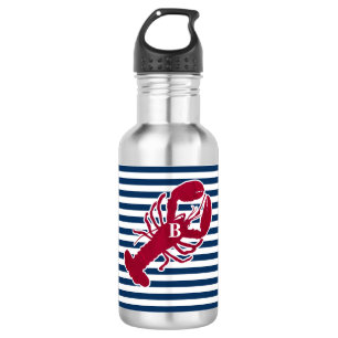 Nautical Red Lobster Monogram Blue White Stripe St Waterfles