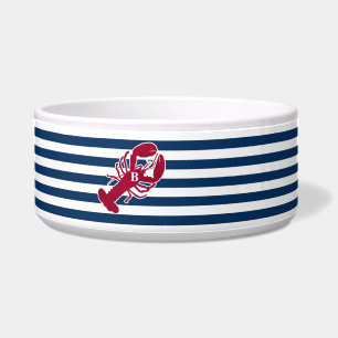 Nautical Red Lobster Monogram Stripe Dog Voerbakje