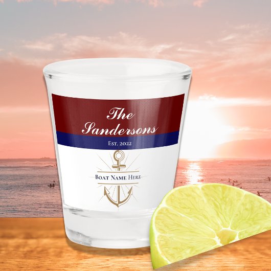 Nautical Red maroon burgundy Monogram Lake House Shot Glas