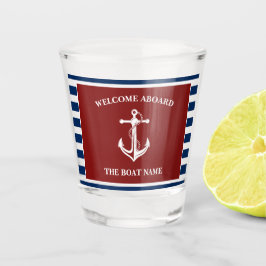 Nautical Red Navy Welkom aan boord Boot Naam Anker Shot Glas