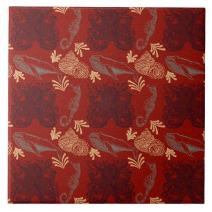 Nautical Red Octopus Zee Monster Illustratie Tegeltje