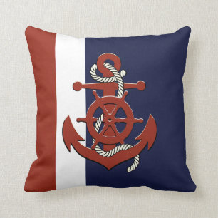 Nautical Red Ships's wheels/anchor navy blue worpe Kussen