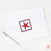 Nautical Red Starfish Blue & Red Tartan Pset Vierkante Sticker (Envelop)