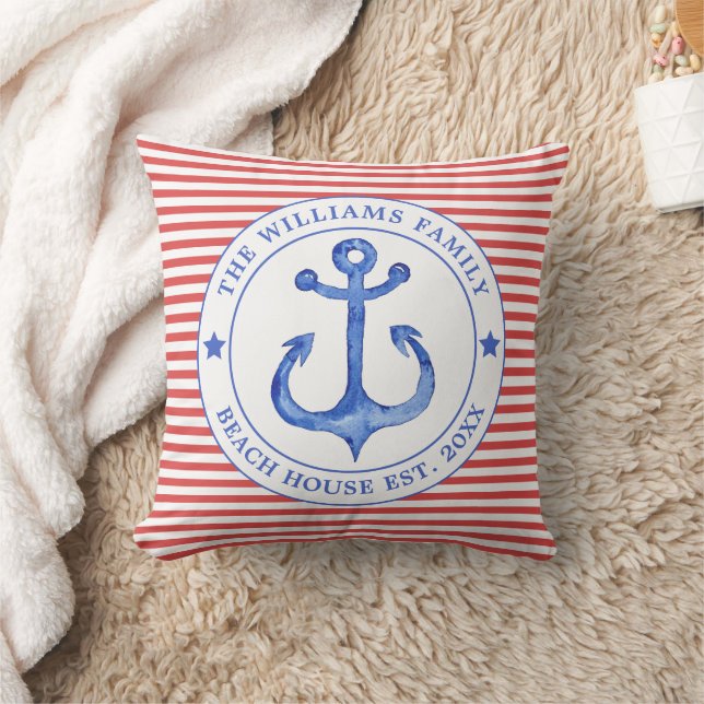 Nautical Red Striped - Familie Beach House Kussen (Deken)