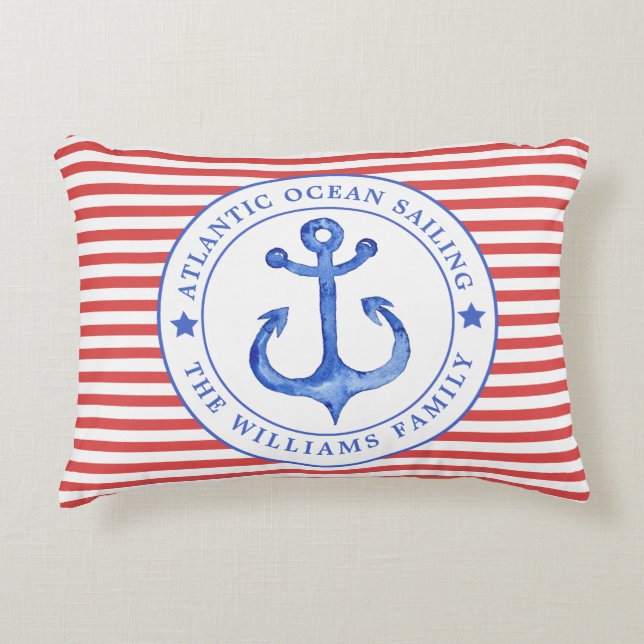 Nautical Red Stripes persoonlijke lumbar Pillow Accent Kussen (Voorkant)