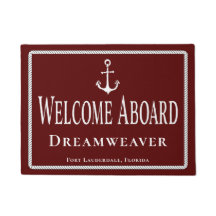 Nautical Red Welcome Aboard Name Anchor