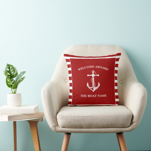Nautical Red Welcome Aboard Name Anchor Kussen (Stoel)