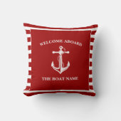 Nautical Red Welcome Aboard Name Anchor Kussen (Voorkant)