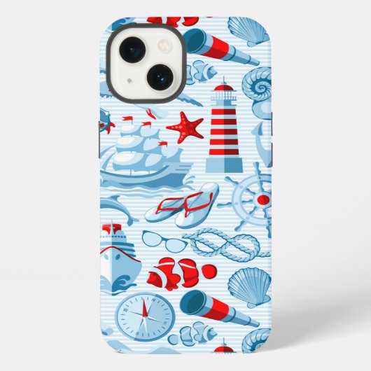 Nautical Red White And Blue Pattern iPhone Hoesje (Achterkant)