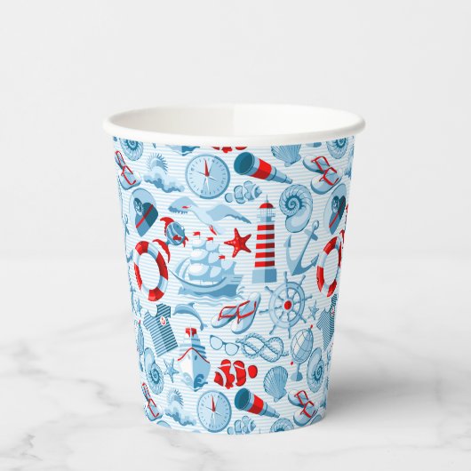 Nautical Red White And Blue Pattern Papieren Bekers (Links)