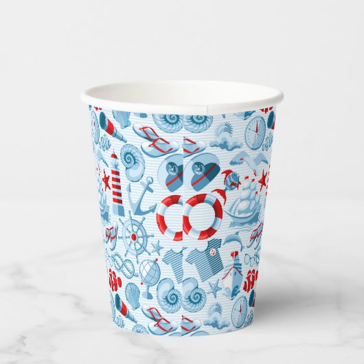 Nautical Red White And Blue Pattern Papieren Bekers (Rechts)