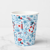 Nautical Red White And Blue Pattern Papieren Bekers (Voorkant)