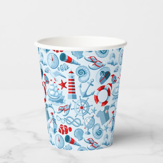 Nautical Red White And Blue Pattern Papieren Bekers (Voorkant)