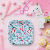 Nautical Red White And Blue Pattern Papieren Bordje (Feest)