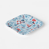 Nautical Red White And Blue Pattern Papieren Bordje (Gebogen)
