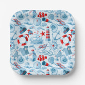 Nautical Red White And Blue Pattern Papieren Bordje (Voorkant)