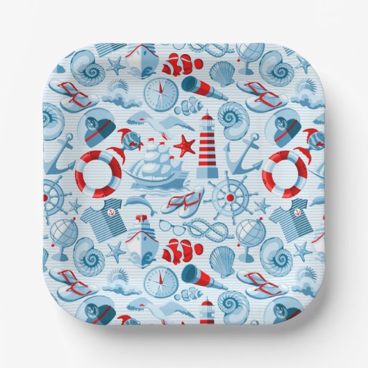 Nautical Red White And Blue Pattern Papieren Bordje (Voorkant)