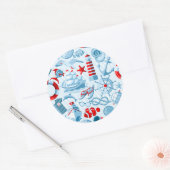 Nautical Red White And Blue Pattern Ronde Sticker (Envelop)