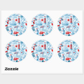 Nautical Red White And Blue Pattern Ronde Sticker (Vel)