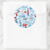 Nautical Red White And Blue Pattern Ronde Sticker (Tas)