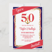 Nautical Red White & Blue 50ste verjaardag Kaart (Voorkant)