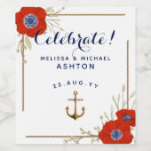 Nautical Red, White, & Blue Anemones Dated Wedding Wijn Etiket (Enkel label)