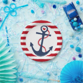Nautical Red White Blue Anker Ocean Event Papieren Bordje (Feest)