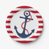 Nautical Red White Blue Anker Ocean Event Papieren Bordje (Voorkant)