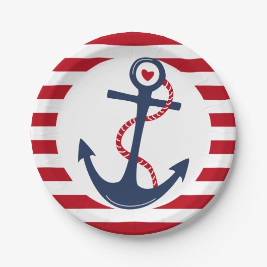Nautical Red White Blue Anker Ocean Event Papieren Bordje (Voorkant)