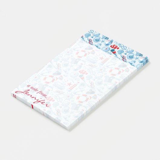 Nautical Red White & Blue Pattern | Jouw namen toe Post-it® Notes (Schuin)