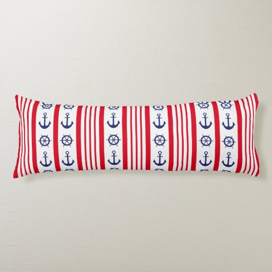 Nautical Red White Blue Sailing Anchor Bedding Lichaamskussen (Voorkant)