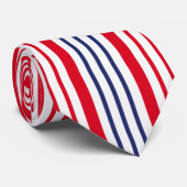 Nautical Red White Blue Stripe Patroon Stropdas (Opgerold)
