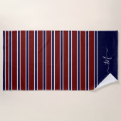 Nautical Red White Blue Striped Monogram Name Bath Strandlaken (Voorkant)