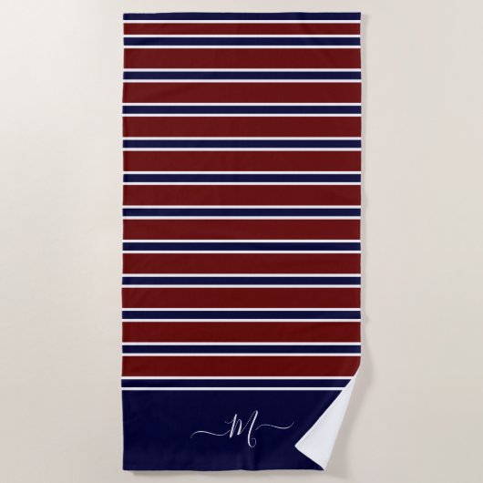 Nautical Red White Blue Striped Monogram Name Bath Strandlaken (Voorkant)