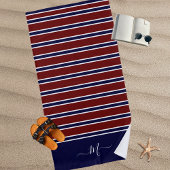 Nautical Red White Blue Striped Monogram Name Bath Strandlaken