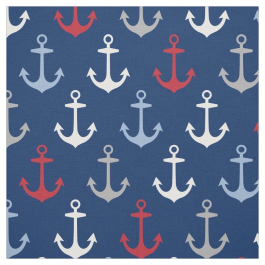 Nautical Red White en Navy Blue Anchors Pattern Stof (Swatch)