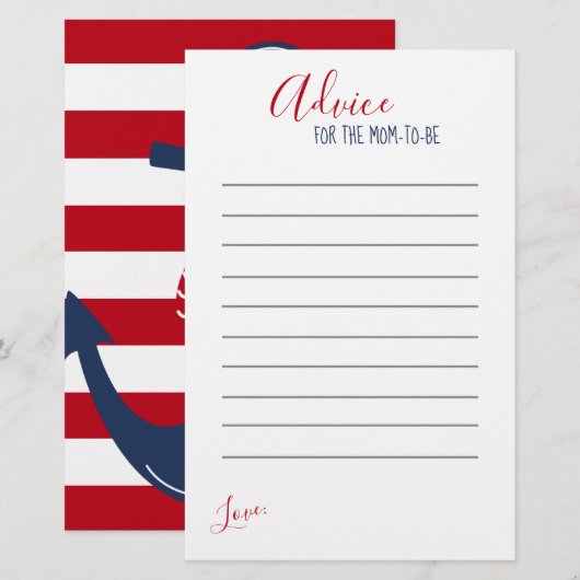Nautical Red White Stripe Baby shower Adviezen Kaa (Voorkant / Achterkant)
