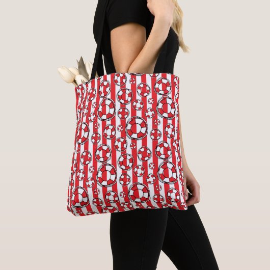 Nautical Red White Striped Beach Pattered Tote Bag (Dichtbij)