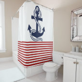 Nautical Red White Stripes en Blue Anchor Douchegordijn (In situ)