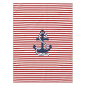 Nautical Red White Stripes en Blue Anchor Tafelkleed (Voorkant)