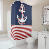 Nautical Red White Stripes en Red Anchor Douchegordijn (In situ)