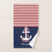 Nautical Red White Stripes en White Anchor Bad Handdoek (Handdoek)