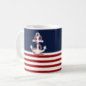 Nautical Red White Stripes en White Anchor Koffiemok (Voorkant links)
