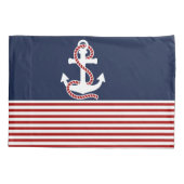 Nautical Red White Stripes en White Anchor Kussensloop (Achterkant-Links)