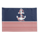 Nautical Red White Stripes en White Anchor Kussensloop (Achterkant-Rechts)