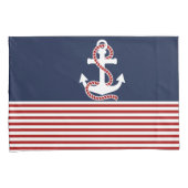 Nautical Red White Stripes en White Anchor Kussensloop (Voorkant-Rechts)