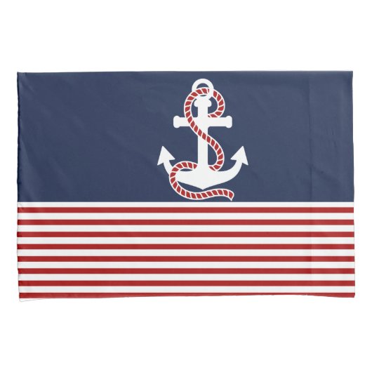 Nautical Red White Stripes en White Anchor Kussensloop (Voorkant-Rechts)