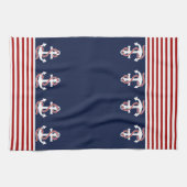 Nautical Red White Stripes en White Anchor Theedoek (Horizontaal)
