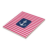 Nautical Red White Stripes Navy Blue Banner Anchor Tegeltje (Zijkant)